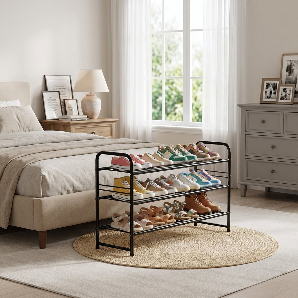 33'' Wide 3-Tier Metal Shoe Rack Shelf for Closet Stackable and Adjustable